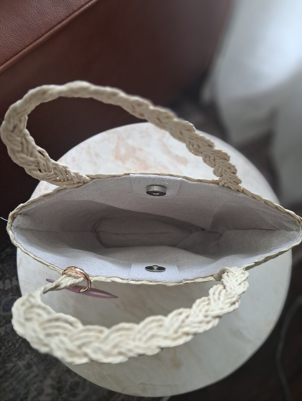 💕 Bergdorf Goodman Woven Straw Mini Tote with Heart Charm 💕 - Picture 2 of 6